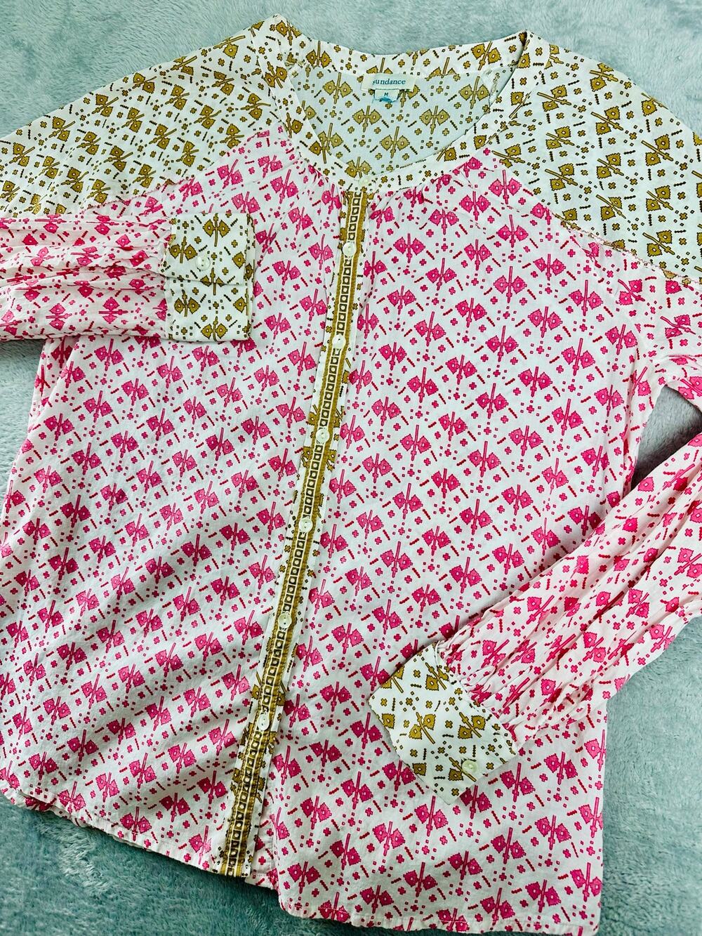 Sundance Catalog Pink Stories to be Told Top Medium Southwestern Aztec Print
